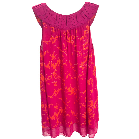 Cabi Pink Orange Print Tulle Hem Sleeveless Mini Shift Dress oversized Size XS - Picture 7 of 11